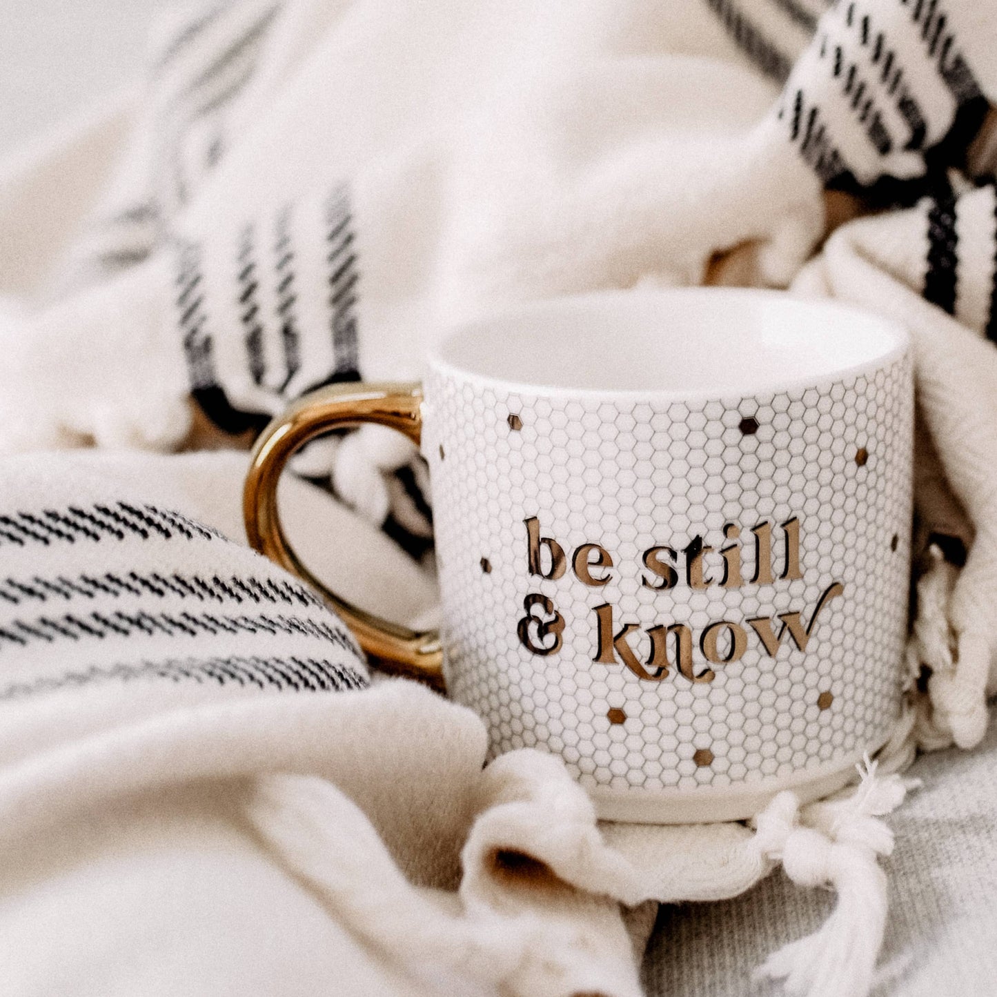 Be Still and Know Gold Tile Coffee Mug