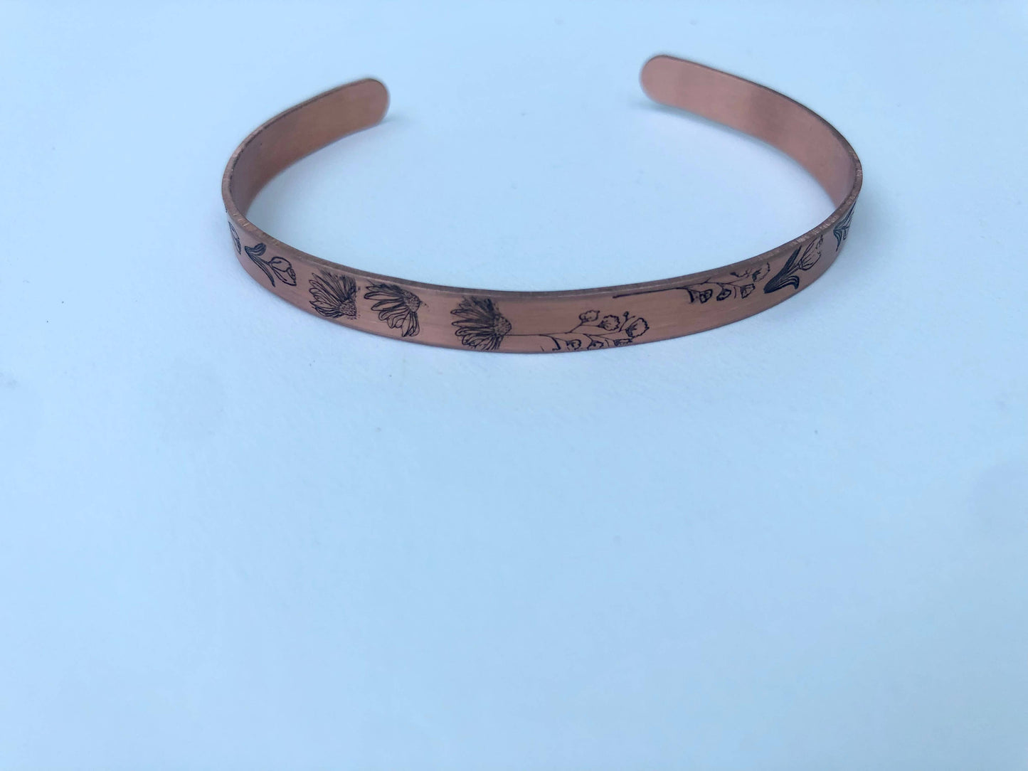 Handstamped Wildflowers Copper Cuff