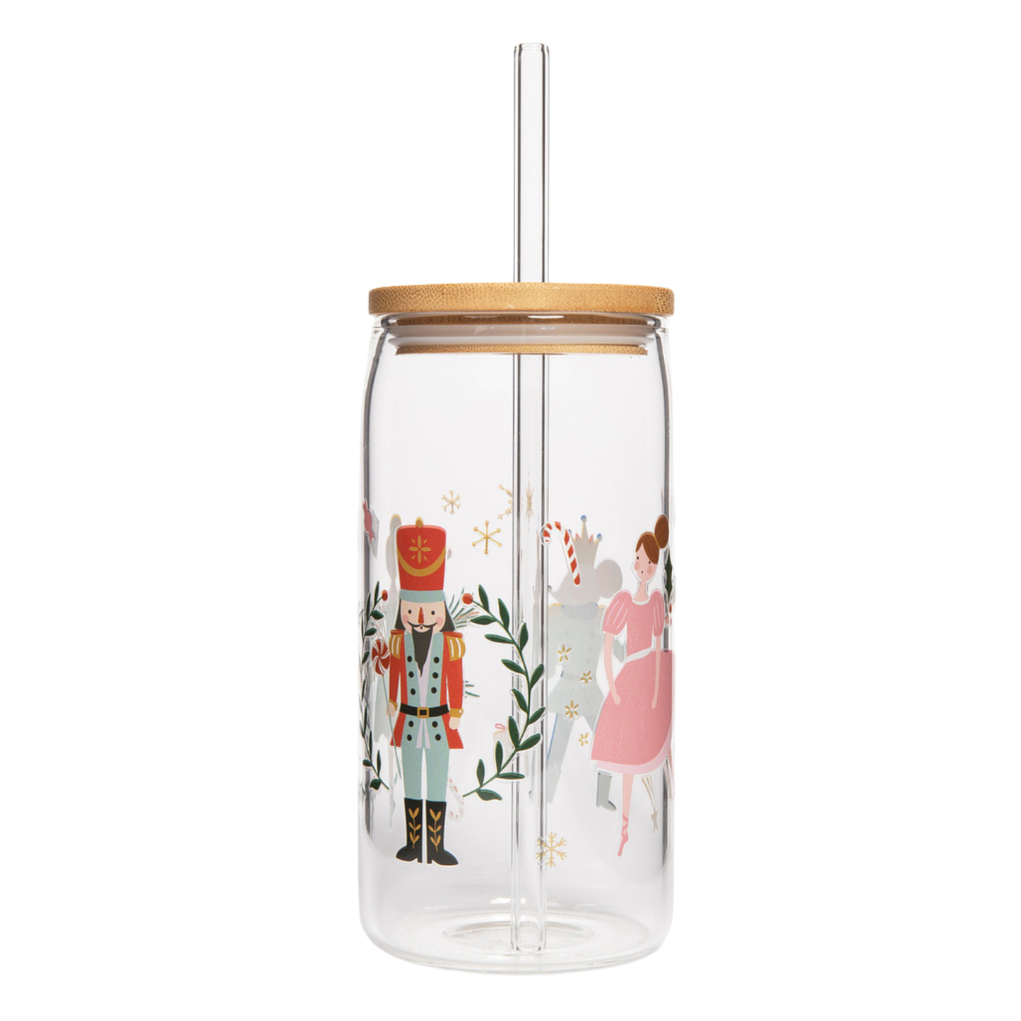 Nutcracker 17 oz Can Glass w/ Straw & Lid