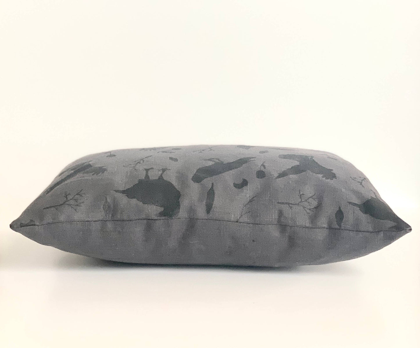 Crows and Flowers Linen Accent Pillow