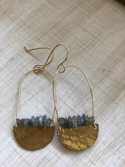 Labradorite Brass Earrings