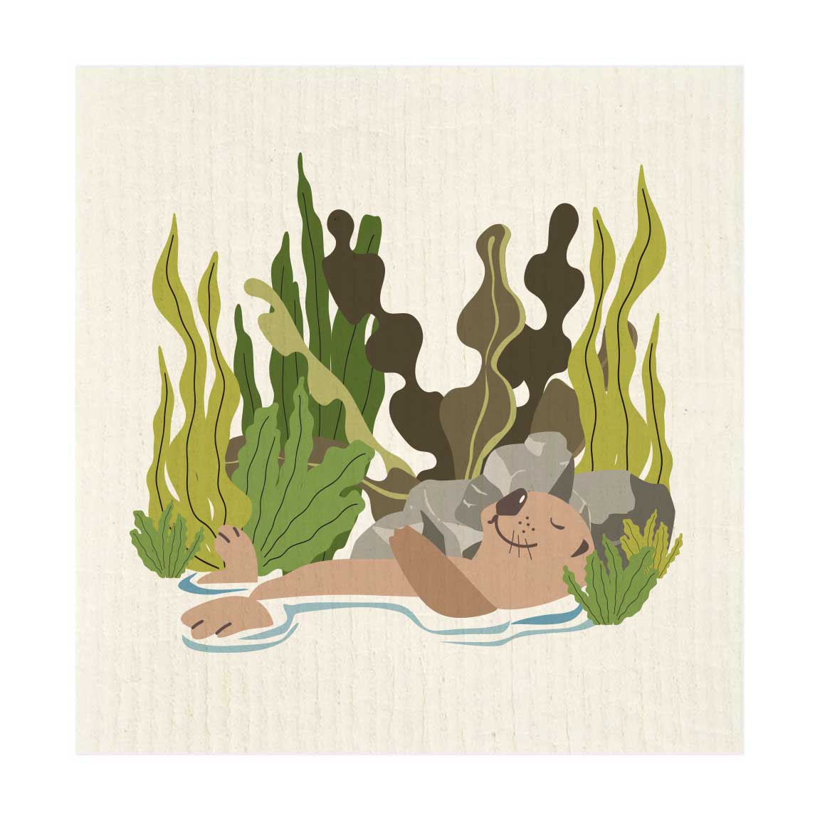 Lazy Otter with Plants Swedish Dishcloth