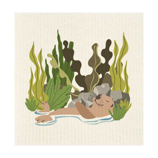 Lazy Otter with Plants Swedish Dishcloth