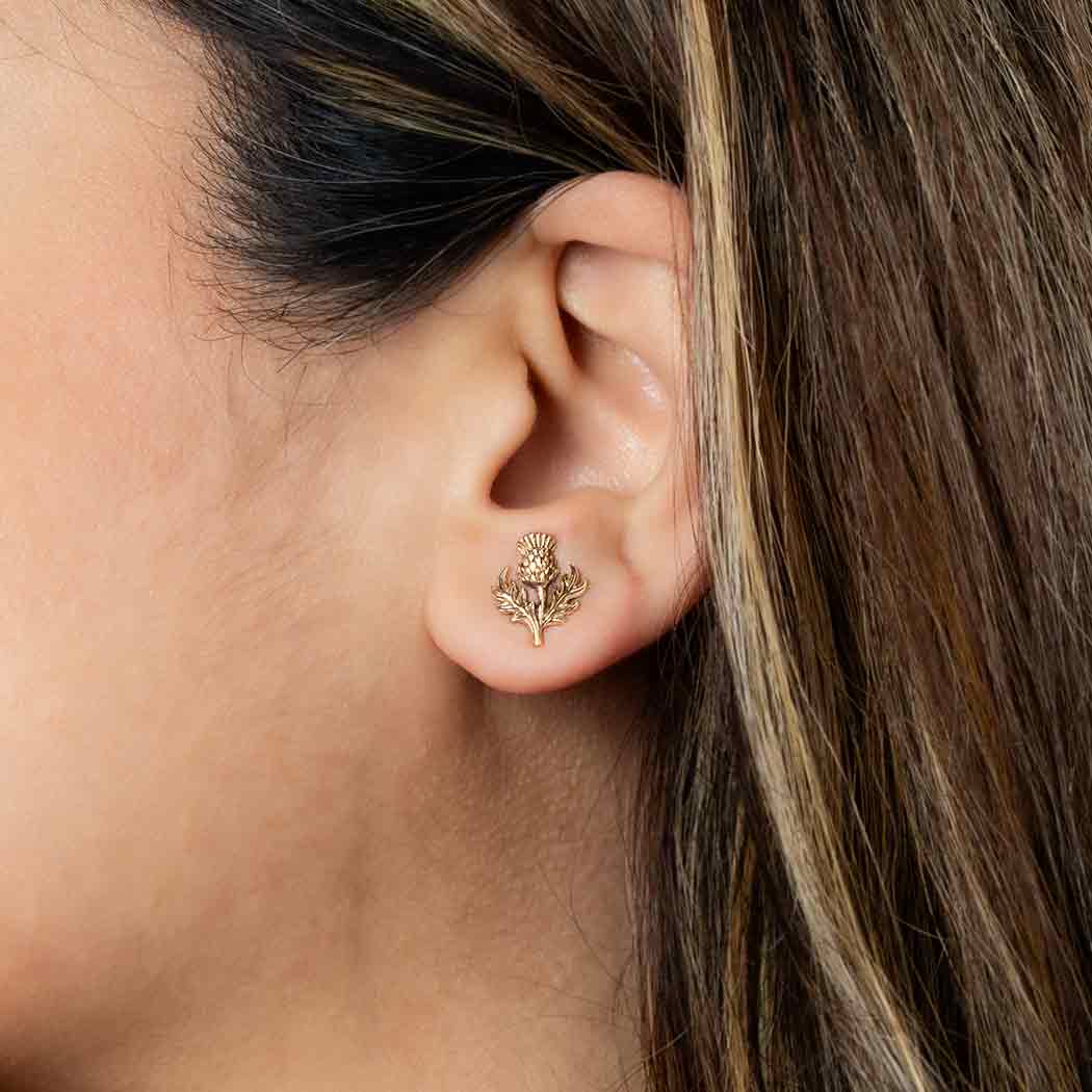Silver or Bronze Dimensional Thistle Post Earrings
