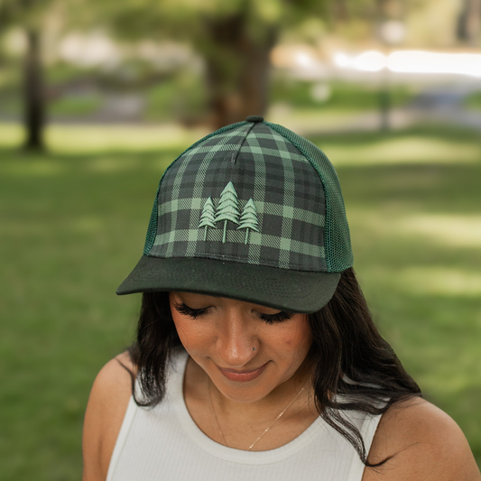 Three Tree Plaid Embroidered Hat