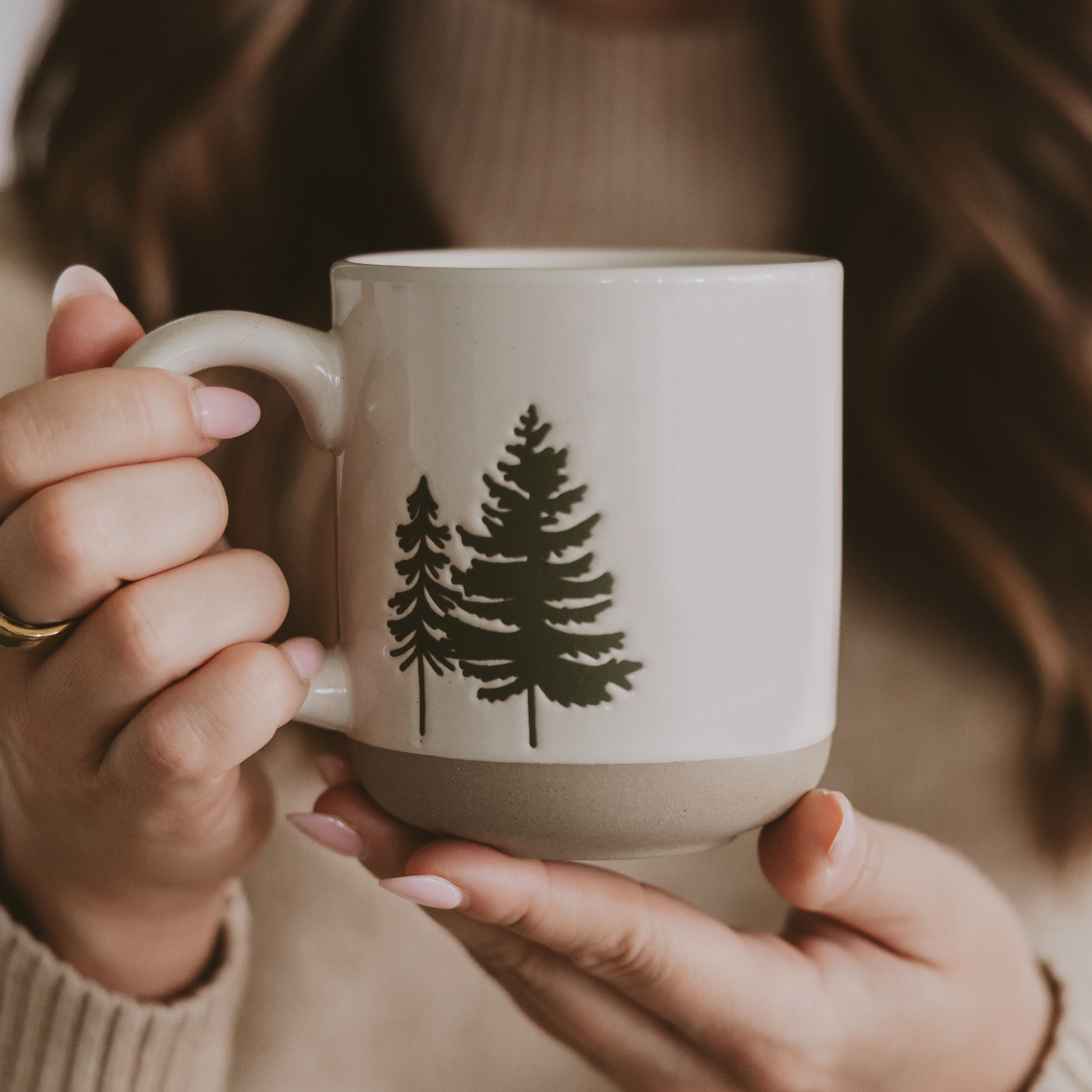 Green Trees Stoneware Coffee Mug