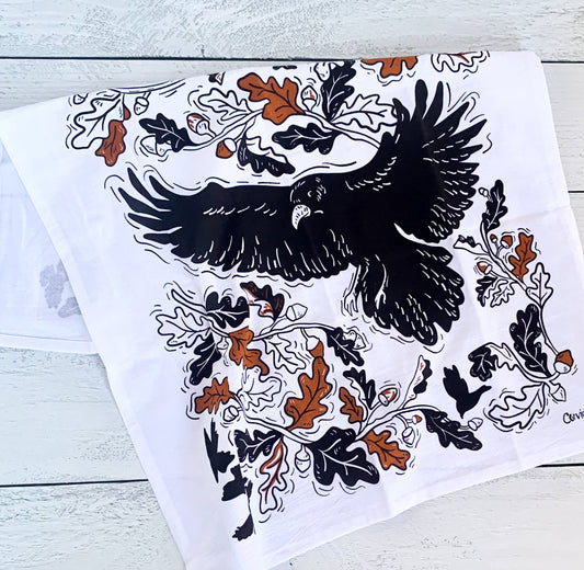 Crow + Oak Leaves Kitchen Tea Towel