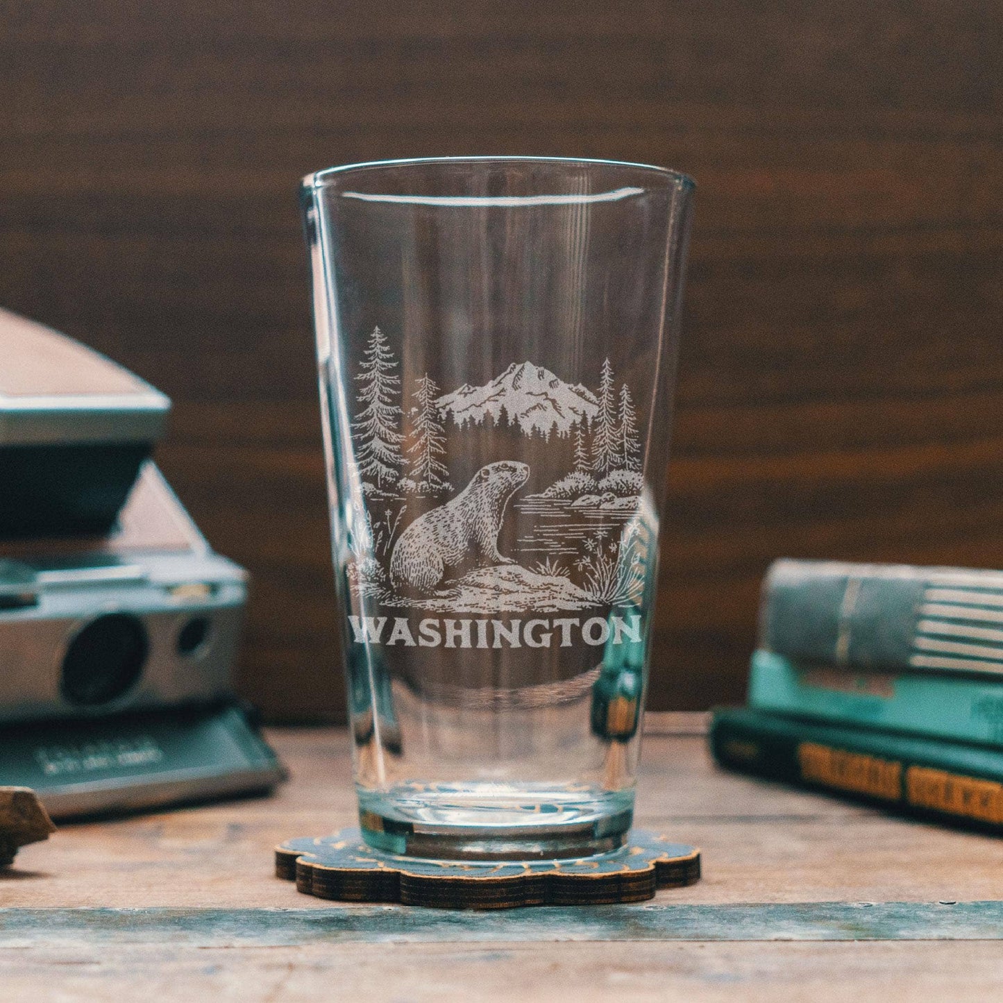Washington State Olympic Marmot Engraved Glass