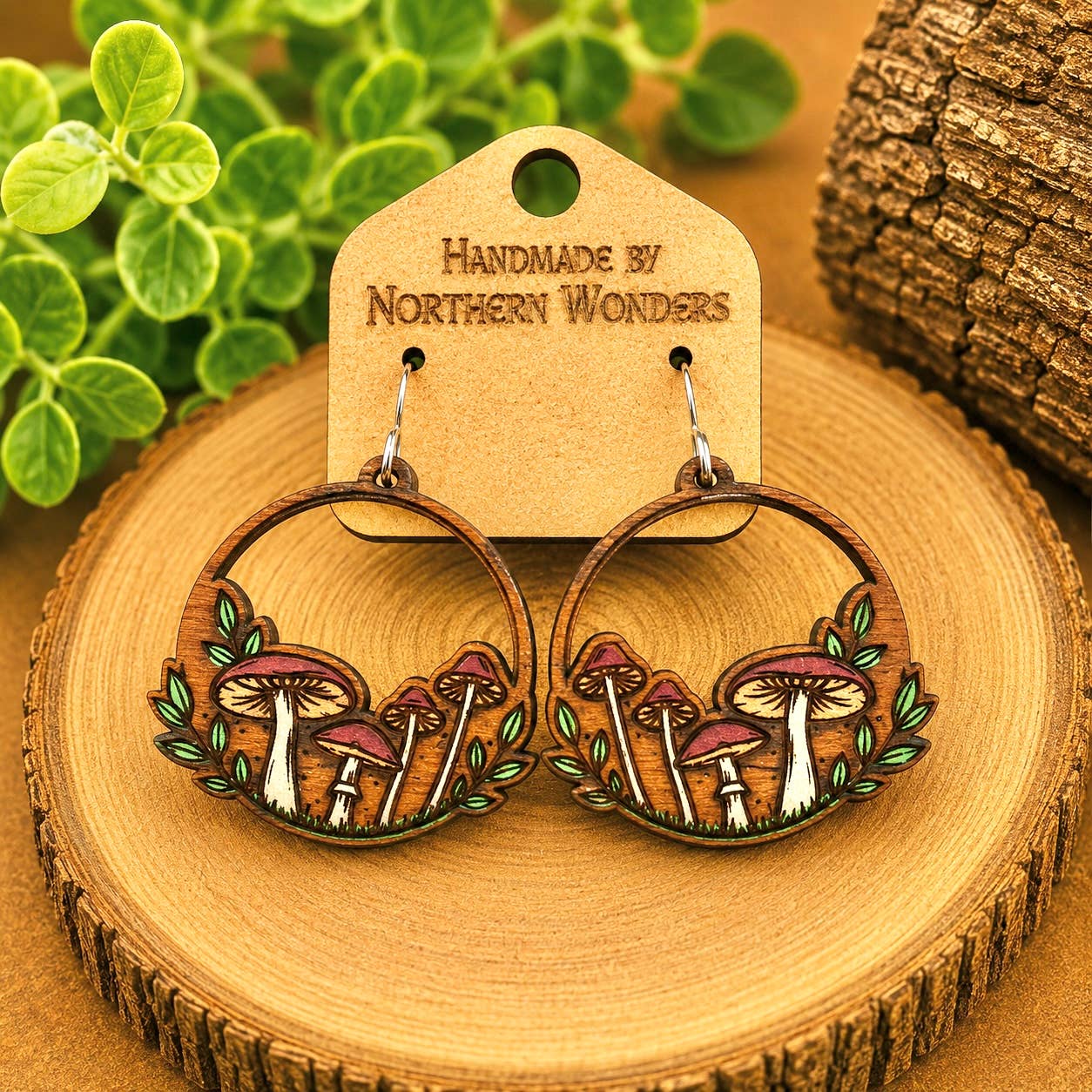 Mushroom Wood Earrings