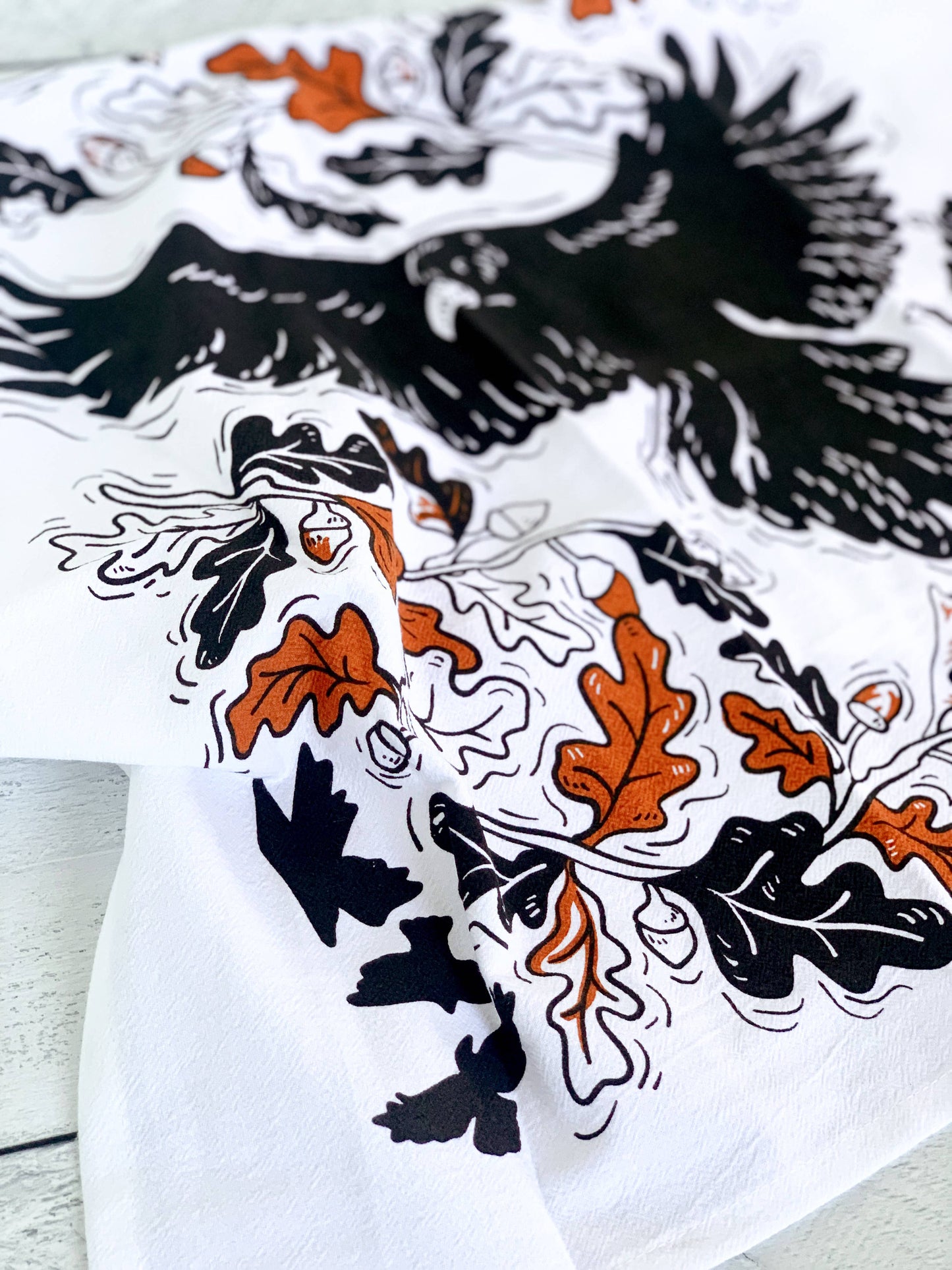 Crow + Oak Leaves Kitchen Tea Towel