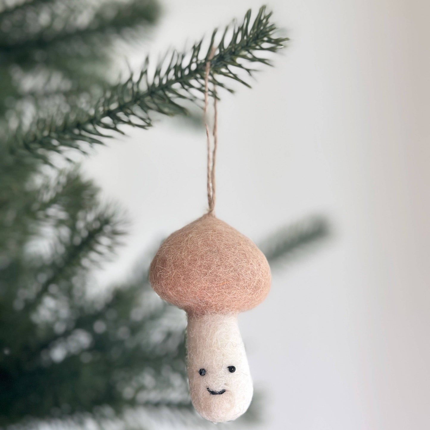 Smiley Beige Mushroom Felt Ornament