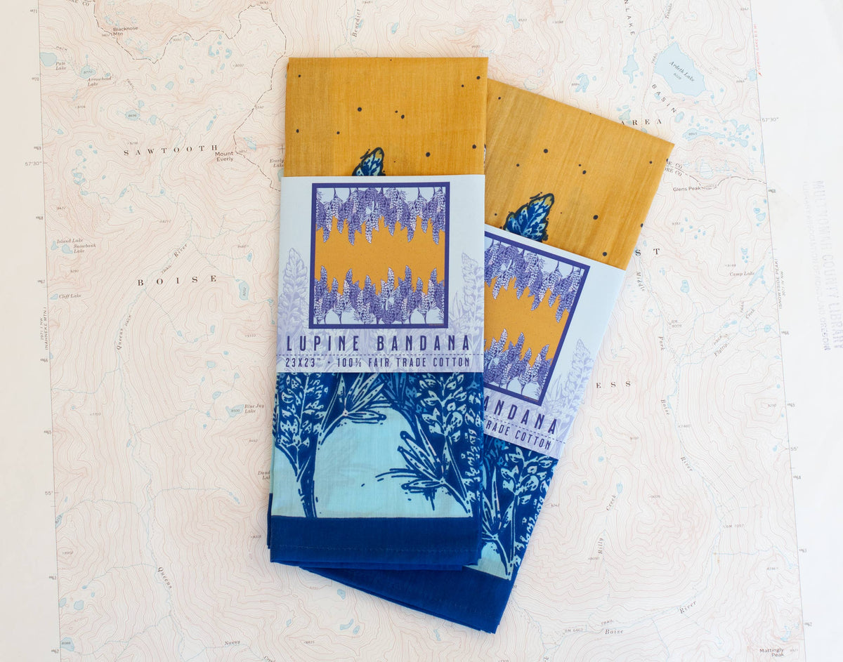Alpine Lupine Fair Trade Cotton Bandana Blue and Yellow