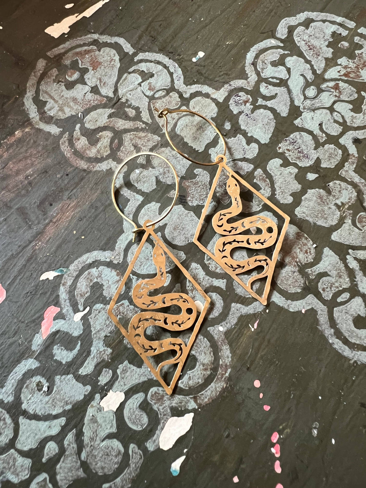 Brass snake earrings