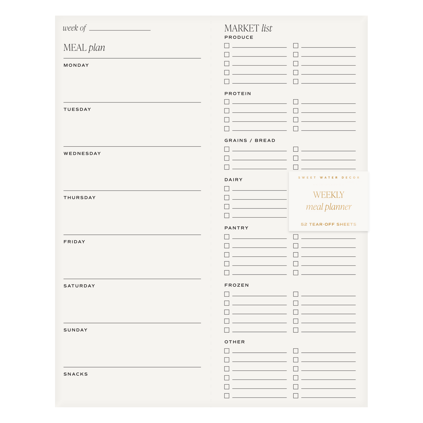Weekly Meal Plan Notepad