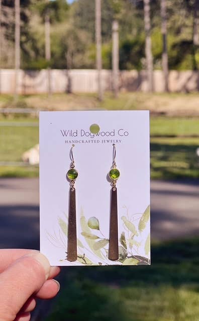 Green and brass earrings