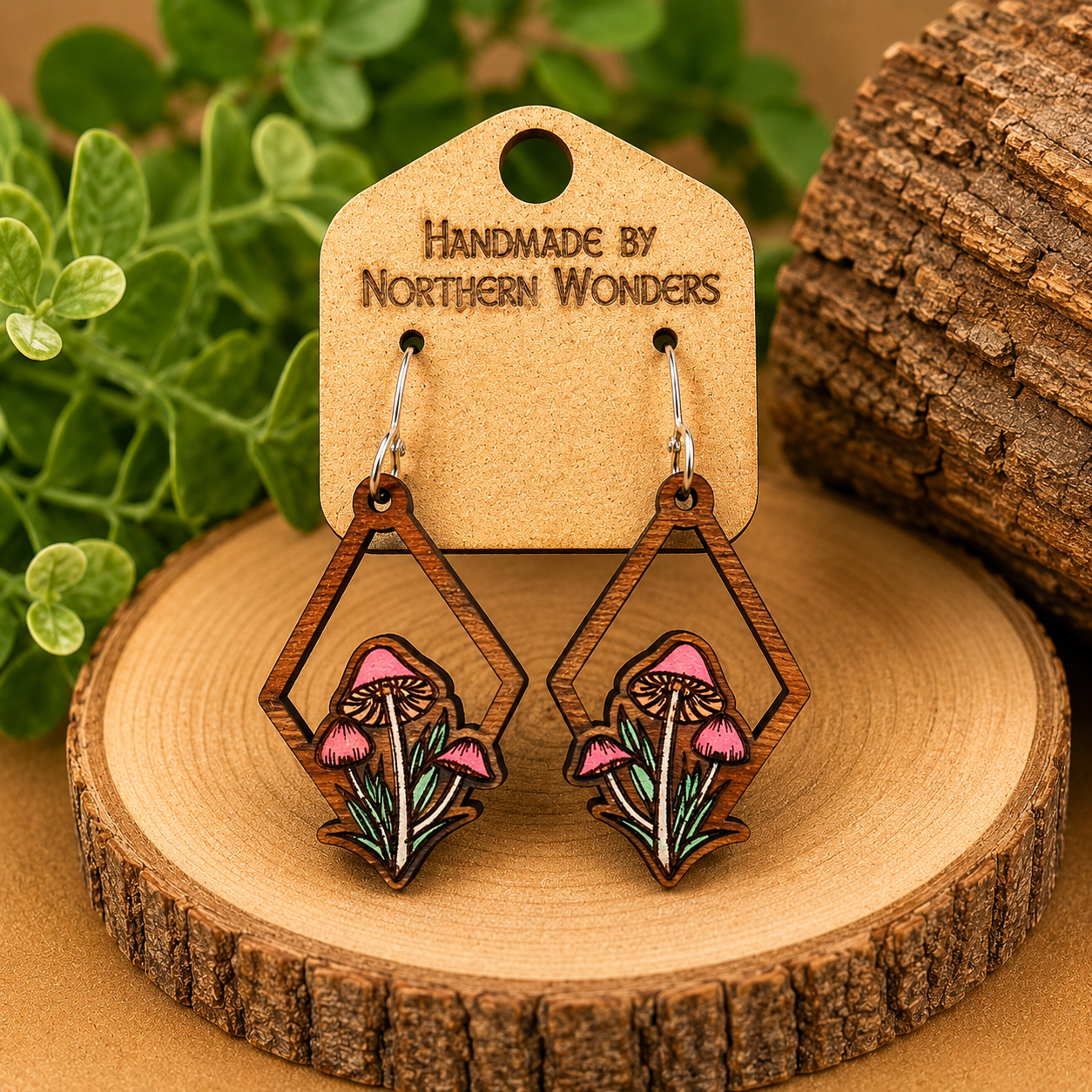 Mushroom Wood Earrings