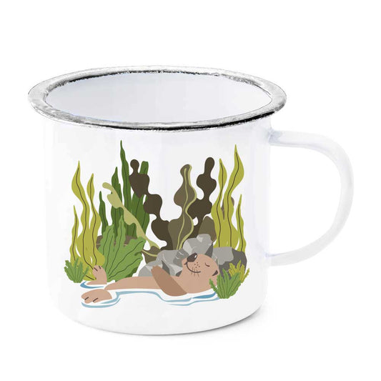 Lazy Otter with Plants Enamel Mug