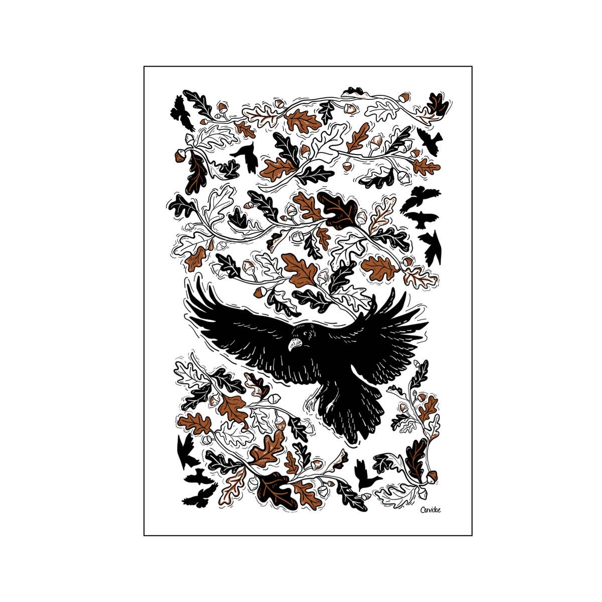 Crow + Oak Leaves Kitchen Tea Towel