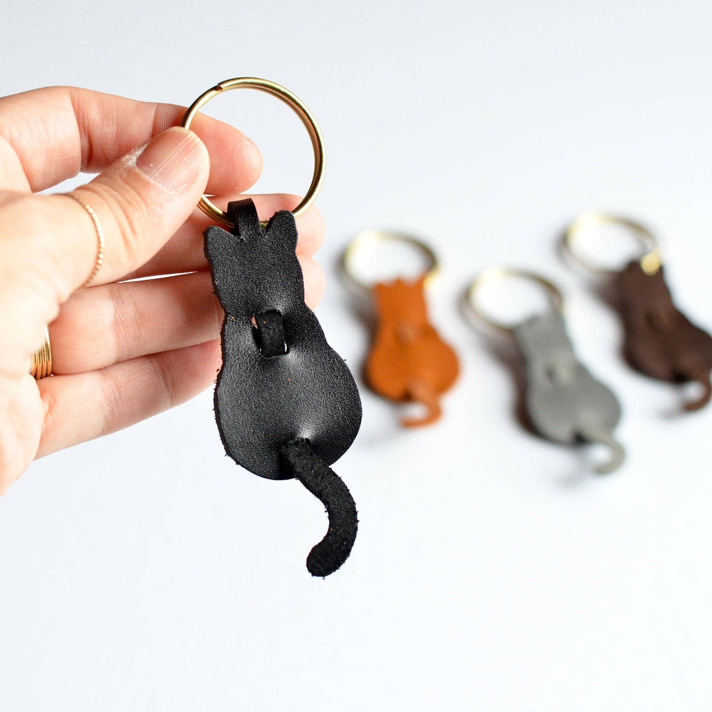 Cat Leather Keychain or Bag Charm