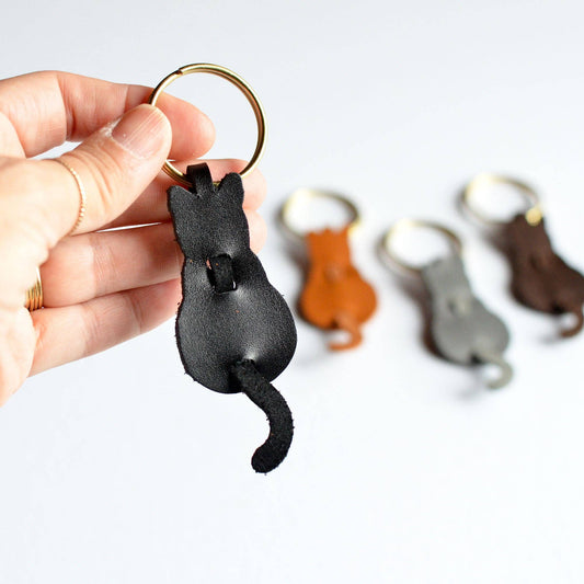 Cat Leather Keychain or Bag Charm