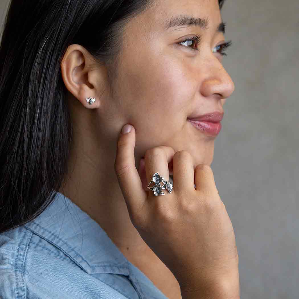 Adjustable Dogwood Flower and Leaf Ring