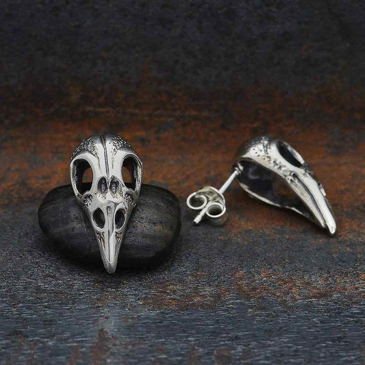 Raven Skull Post Earrings
