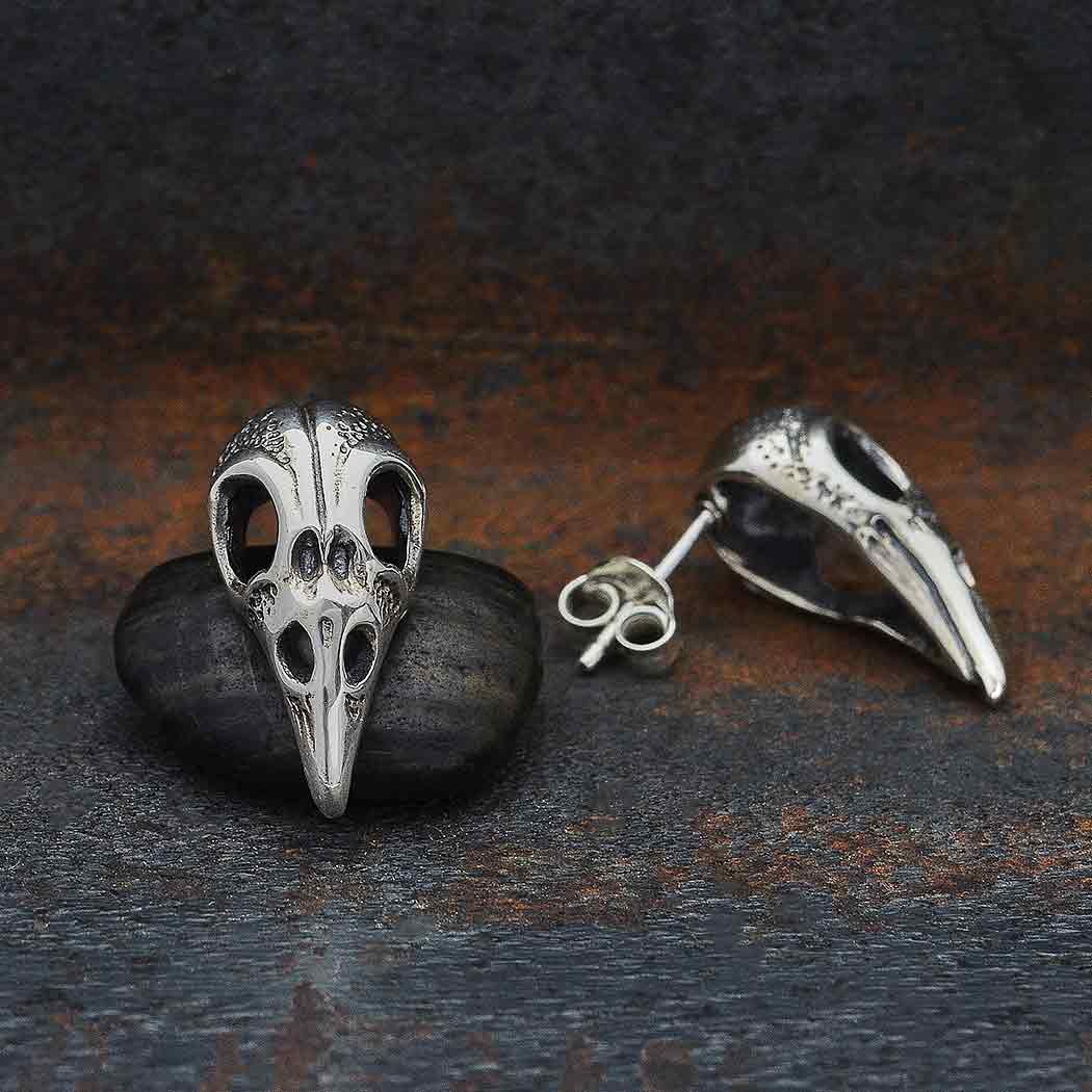 Raven Skull Post Earrings