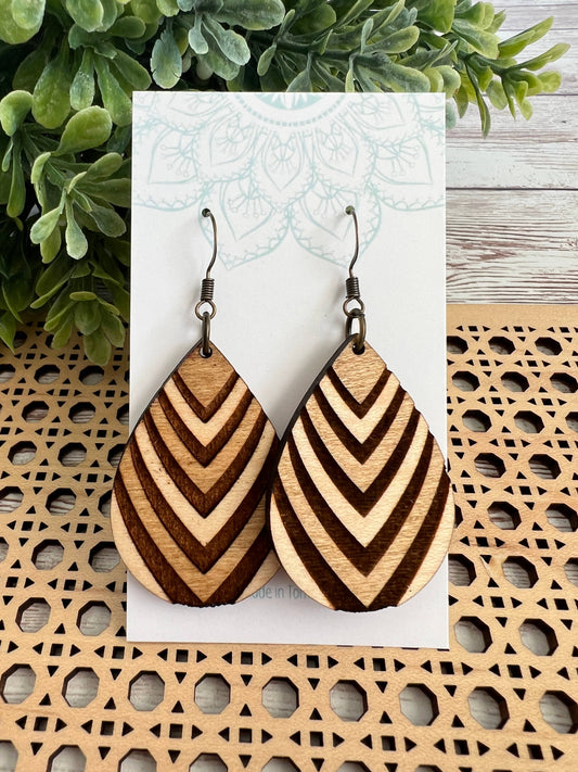 Boho hand painted lightweight flower maple wood earrings 
