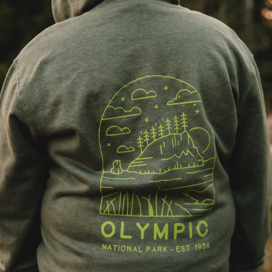 Olympic National Park Zip Up Hoodie in Olive