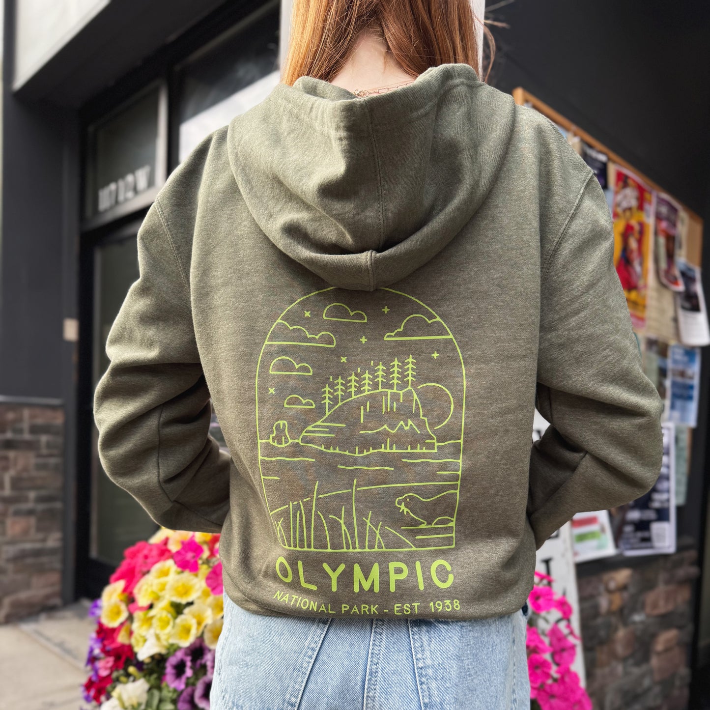 Olympic National Park Zip Up Hoodie in Olive