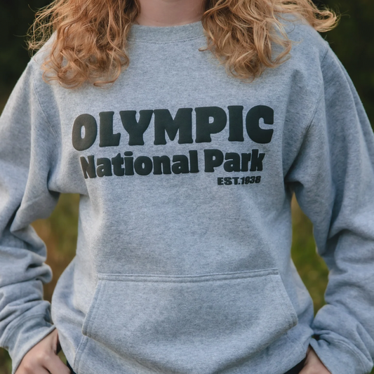 Olympic National Park Crewneck Sweatshirt with Pocket - Grey