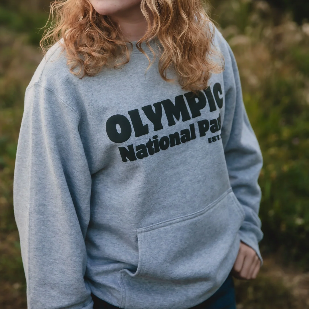 Olympic National Park Crewneck Sweatshirt with Pocket - Grey