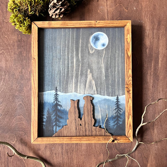 Fur Friends Under the Moonlight Wood Framed Art