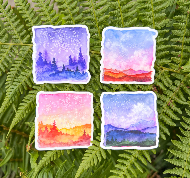 Set of 4 Watercolor Landscape Stickers