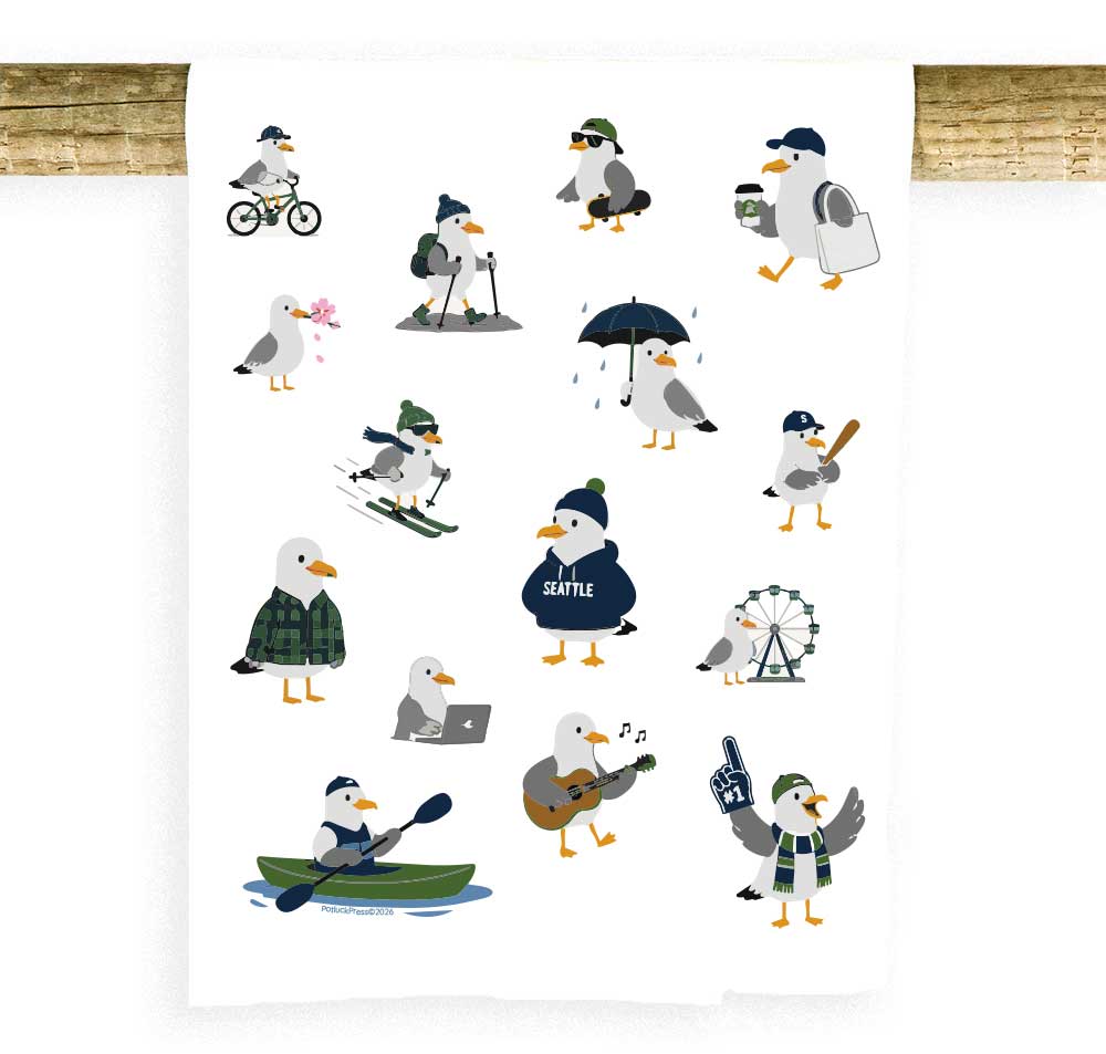 Seagulls in Seattle Poses Towel
