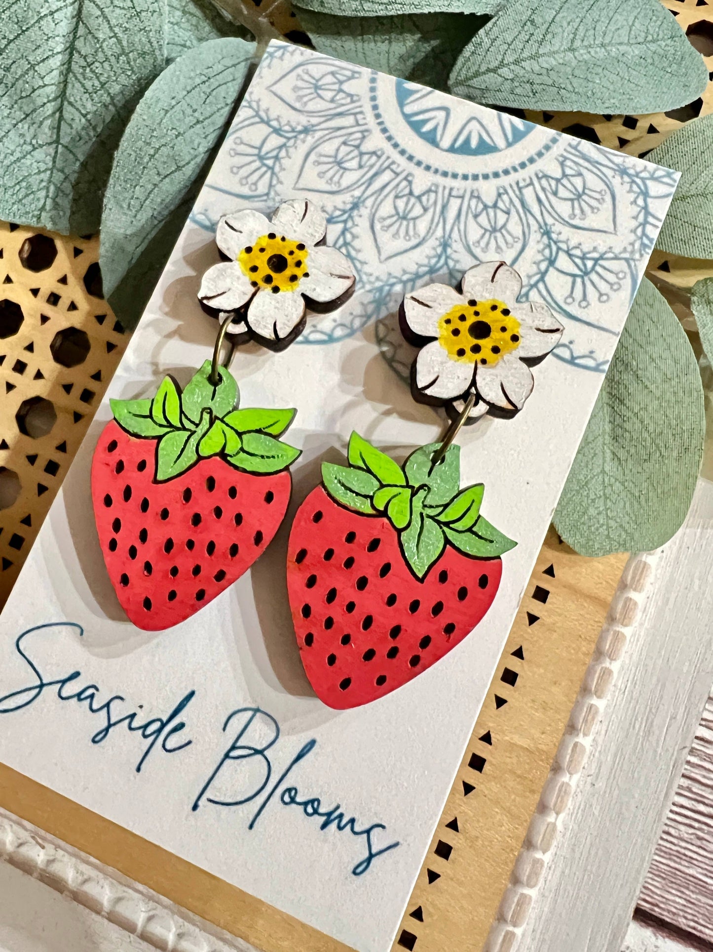 Wood Strawberry Earrings