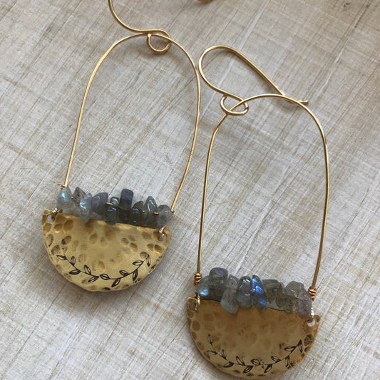 Labradorite & Stamped Brass Earrings