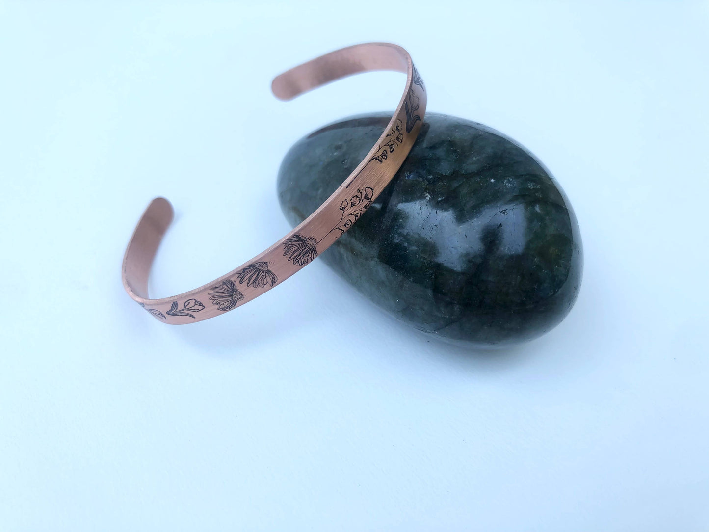 Handstamped Wildflowers Copper Cuff