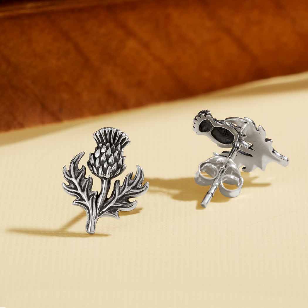 Silver or Bronze Dimensional Thistle Post Earrings