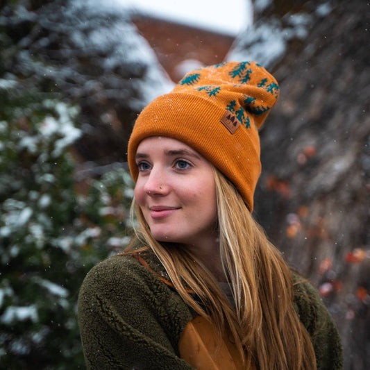 Pine Tree Fold Over Beanie - Teal or Honey Brown