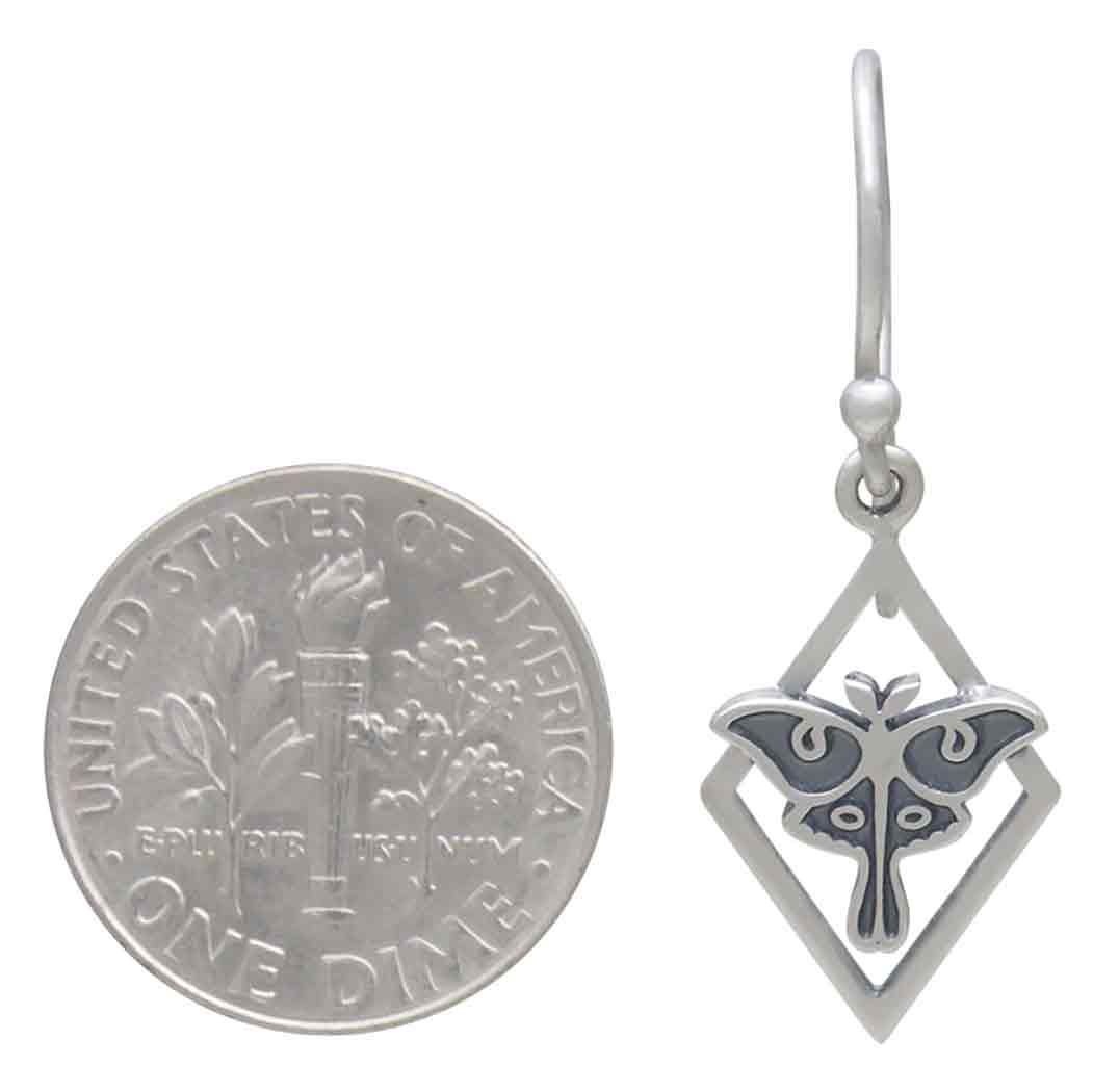 Sterling Silver Geometric Luna Moth Dangle Earrings