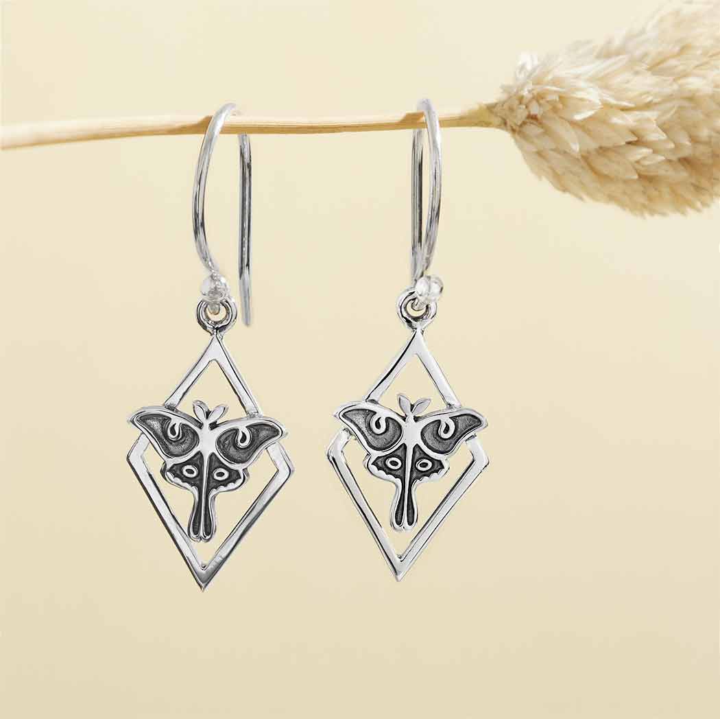 Sterling Silver Geometric Luna Moth Dangle Earrings