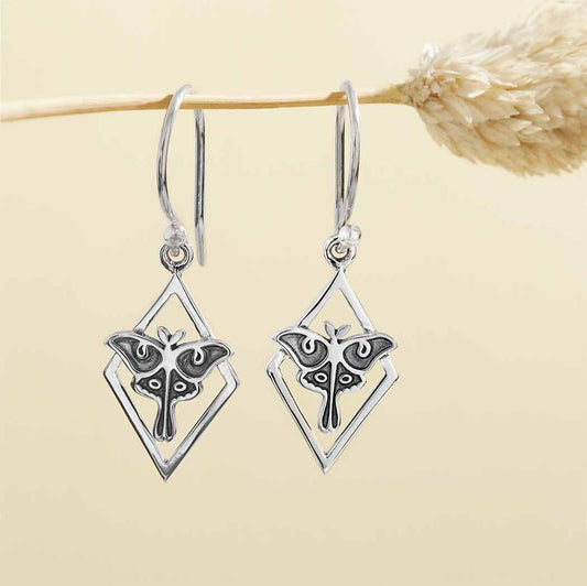 Sterling Silver Geometric Luna Moth Dangle Earrings