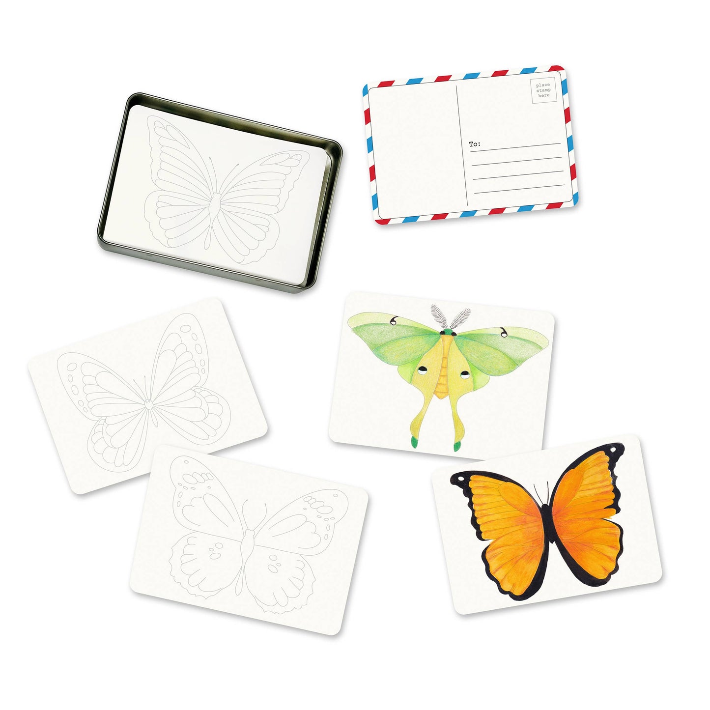 Coloring Postcards 6 Butterfly & Moth Designs