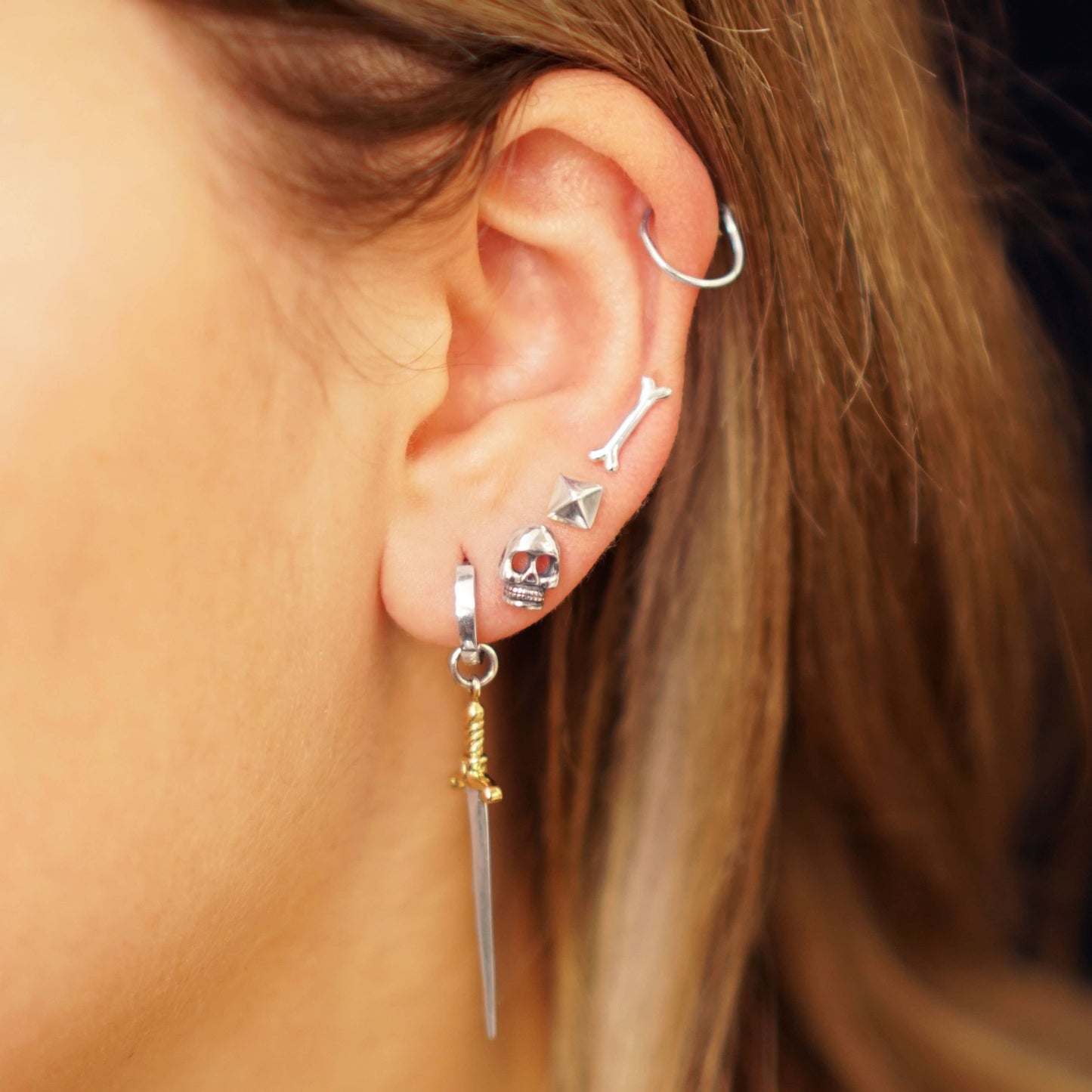 Sterling Silver Skull Post Earring