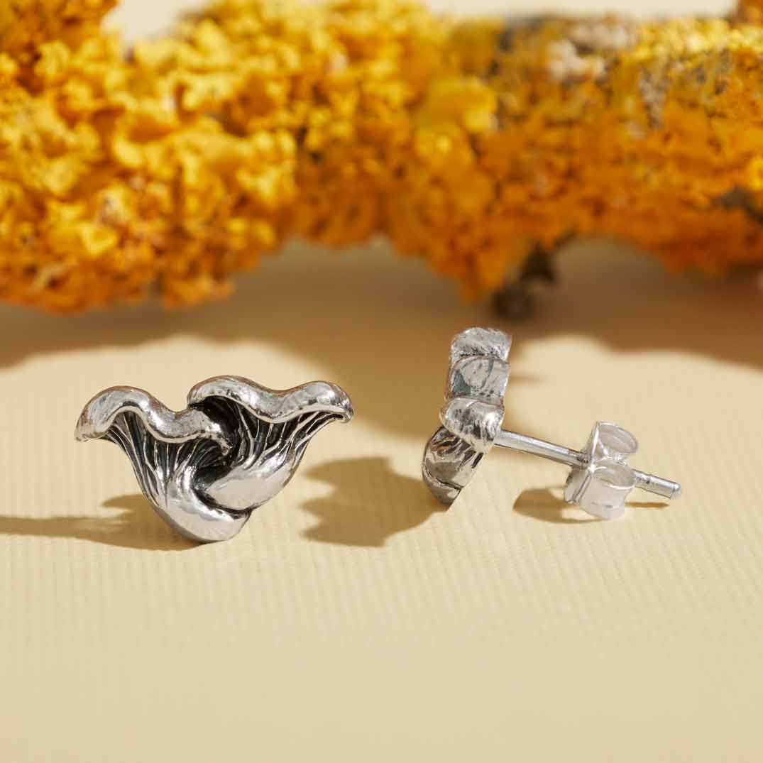 Sterling Silver Chanterelle Mushroom Stud Earrings