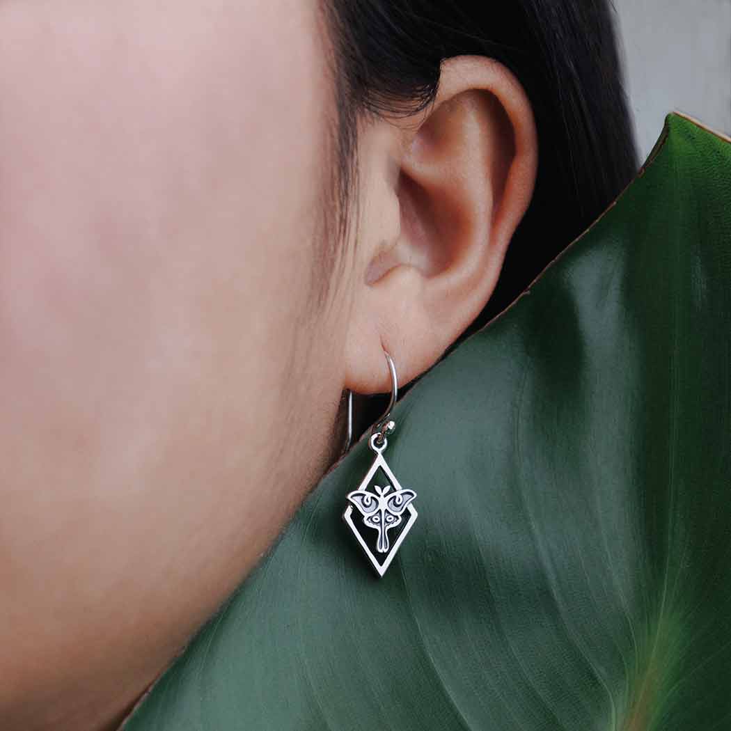 Sterling Silver Geometric Luna Moth Dangle Earrings