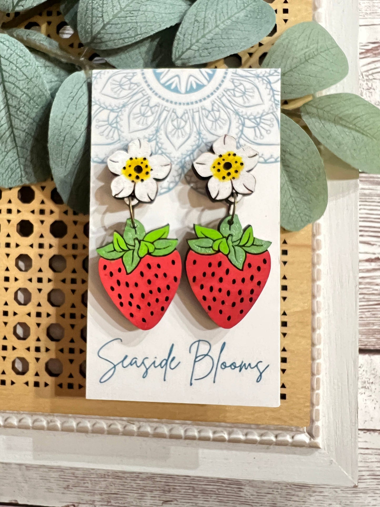 Wood Strawberry Earrings