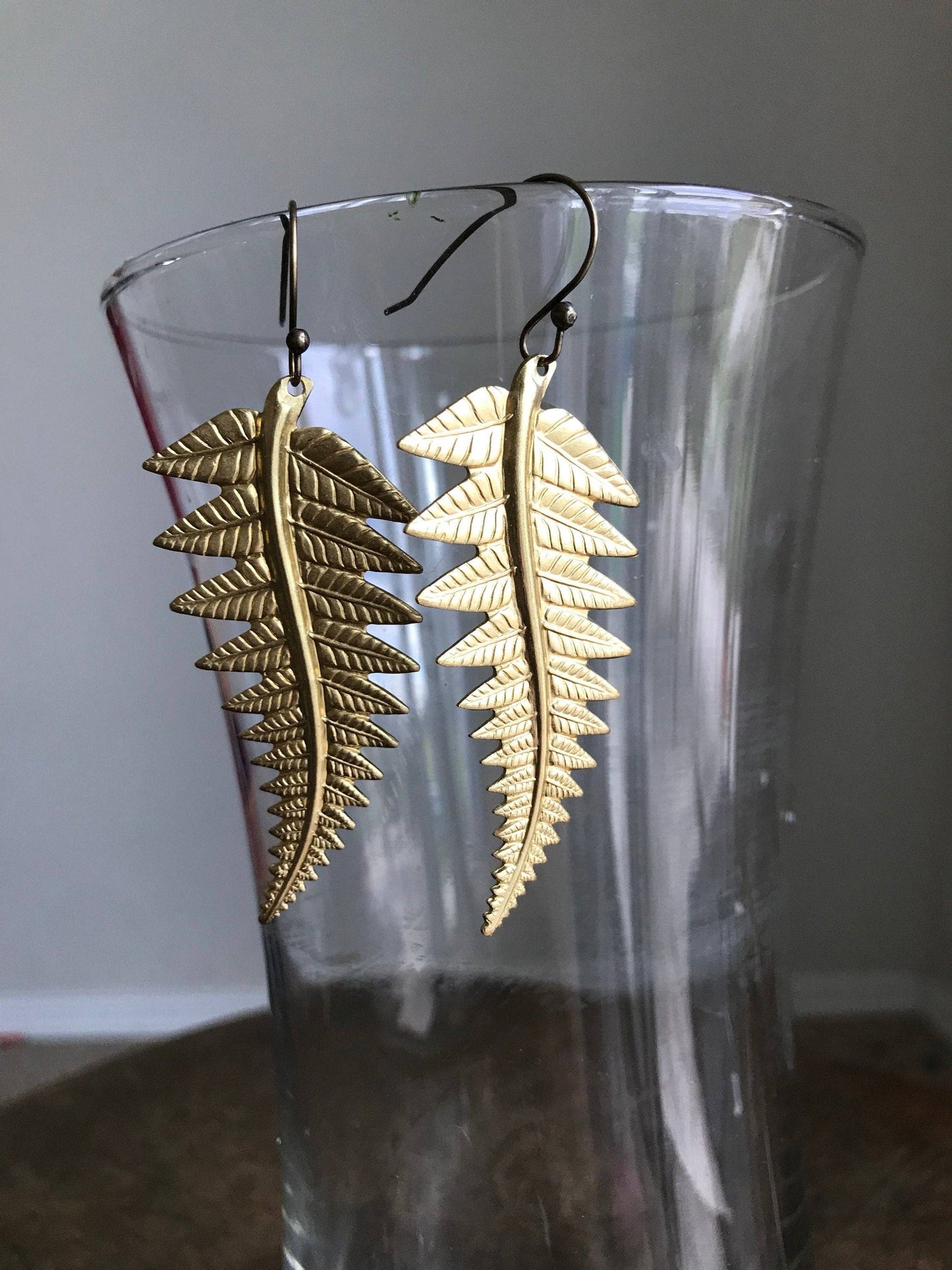 Large brass fern earrings