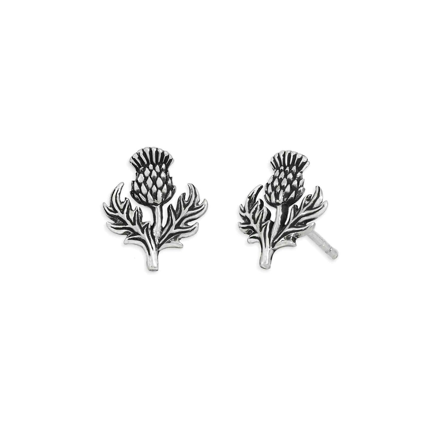 Silver or Bronze Dimensional Thistle Post Earrings